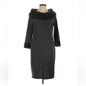 Spense Chic Gray Dress with Faux Fur Trim